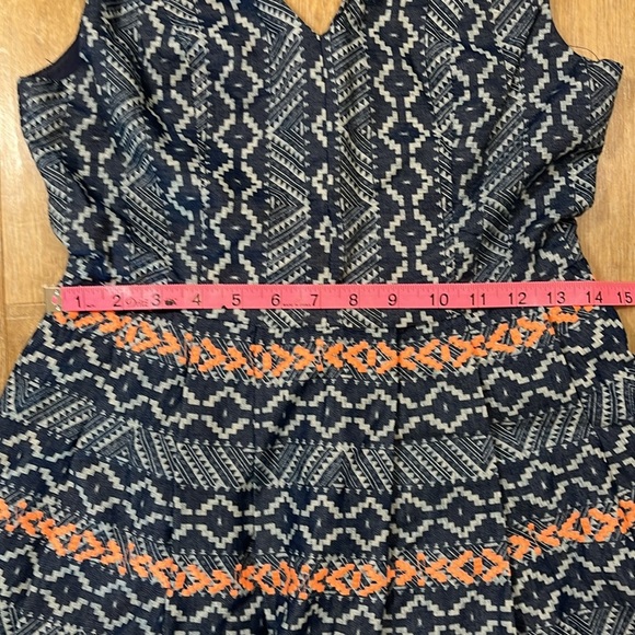 Skies Are Blue Navy Coral Aztec Print Mini Dress Lined V-Neck Back Zip Small EUC - Picture 13 of 14